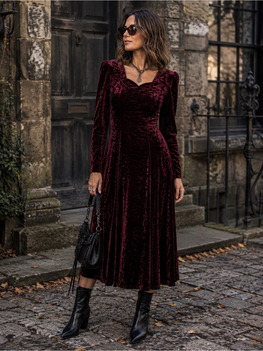 Vintage Chablis Burgundy Crushed Velvet Midi Dress Small 90s Romantic